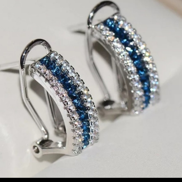 Sterling silver Blue&White Diamond stud earrings - Picture 3 of 3